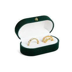 Dark Green Velvet Couple Ring Jewelry Boxes, Wedding Ring Storage Case, Oval, Dark Green, 7x4x3cm