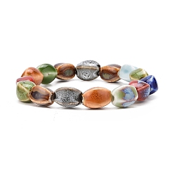 Oval Bracelet extensible en perles de porcelaine colorées faites à la main de style ethnique pour femme, motif ovale, diamètre intérieur: 2-1/4 pouce (5.7 cm)
