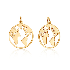 Golden 201 Stainless Steel Pendants, Ring with Map, Golden, 20x17.5x1mm, Hole: 3mm