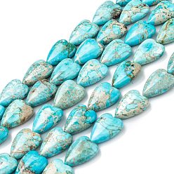 Turquoise Brins de perles de jaspe impérial naturel, teint, cœur, turquoise, 20~20.5x15~15.5x6~6.8mm, Trou: 1.2mm, Environ 20 pcs/chapelet, 14.76~15.08 pouce (37.5~38.3 cm)