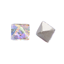 Crystal AB K9 Glass Rhinestone Cabochons, Pointed Back & Back Plated, Faceted, Square, Crystal AB, 8x8x8mm