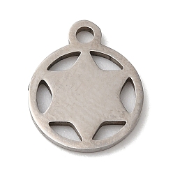 Stainless Steel Color Christmas 201 Stainless Steel Charms, Flat Round with Star of David, Stainless Steel Color, 12.5x10x1mm, Hole: 1.5mm