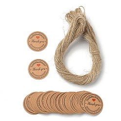 Bronze 100 Étiquettes cadeaux à suspendre en papier à pois ronds sur le thème de Thanksgiving, avec corde de chanvre, tan, 3 cm
