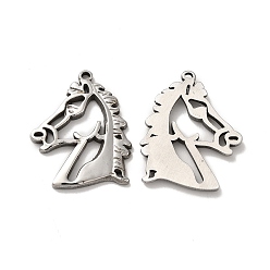 Stainless Steel Color 304 Stainless Steel Pendants, Horse Charm, Stainless Steel Color, 33x26.5x2.5mm, Hole: 1.6mm