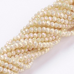 Jaune Perles en verre electroplate, plein arc-en-plaqué, facette, rondelle, jaune, 3x2mm, Trou: 0.8~1mm, Environ 185~190 pcs/chapelet, 15.5~16 pouce (39.3~40.6 cm)