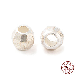 Silver 925 Sterling Silver Beads, Faceted Round, Silver, 4x3.5mm, Hole: 1.5mm