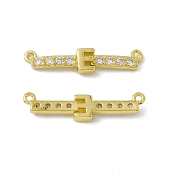 Letter E Rack Plating Brass Micro Pave Clear Cubic Zirconia Connector Charms, Real 18K Gold Plated, Long-Lasting Plated, Cadmium Free & Nickel Free & Lead Free, Letter Links, Letter.E, 6x26x3mm, Hole: 1.2mm