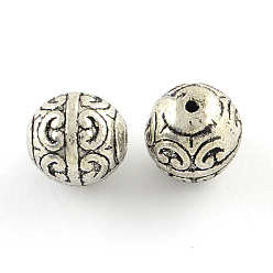 Antique Silver Tibetan Style Alloy Round Beads, Cadmium Free & Nickel Free & Lead Free, Antique Silver, 12mm, Hole: 1.5mm, about 200pcs/1000g