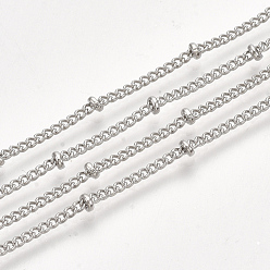 Platinum Brass Coated Iron Curb Chain Necklace Making, with Beads and Lobster Claw Clasps, Platinum, 32 inch(81.5cm)