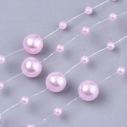 Pink ABS Plastic Imitation Pearl Beaded Trim Garland Strand, Great for Door Curtain, Wedding Decoration DIY Material, Pink, 3~8mm, about 106~108pcs/strand, 200strand/bag, 53.15 inch