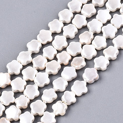 Ivoire Chapelets de perles nacrées, fleur, blanc crème, 6x6x2mm, Trou: 0.6mm, Environ 65~66 pcs/chapelet, 15.04~15.47 pouce (38.2~39.3 cm)
