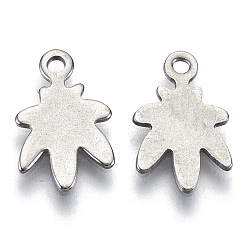 Stainless Steel Color 201 Stainless Steel Charms, Pot Leaf/Hemp Leaf Shape, Stainless Steel Color, 12x7.5x0.7mm, Hole: 1.2mm