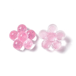 Pink Translucent Acrylic Cabochons, with Glitter Powder, 5-Petal Flower, Pink, 24.5x25x12.5mm