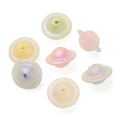 Mixed Color Transparent UV Plating Rainbow Iridescent Acrylic Beads, Frosted, Bead in Bead, Saucer Shape, Mixed Color, 17.5x11mm, Hole: 3mm