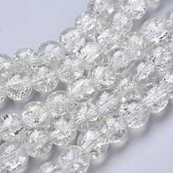 Clear Spray Painted Crackle Glass Beads Strands, Round, Clear, 8mm, Hole: 1.3~1.6mm, about 100pcs/strand, 31.4 inch