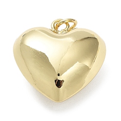 Chapado en Oro Real 18K Colgantes de latón ecológicos, sin plomo y cadmio, con anillo de salto, encanto del corazón, real 18 k chapado en oro, 26.5x25x13 mm