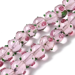 Rose Brumeux Main cahoteuses chalumeau perles brins, avec l'émail, ronde, rose brumeuse, 11.5~13.5x13.5~14x13~13.5mm, Trou: 1.5mm, Environ 33 pcs/chapelet, 15.16'' (38.5 cm)