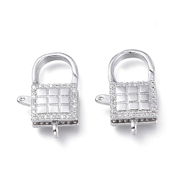 Platinum Brass Micro Pave Clear Cubic Zirconia Lobster Claw Clasps, Long-Lasting Plated, Lock, Platinum, 21.5x11x5.3mm, Hole: 1.8mm