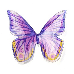Dark Violet Transparent Resin Cabochons, Glitter Butterfly, Dark Violet, 37x36x8mm