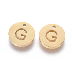 Letter G 304 Stainless Steel Charms, Ion Plating (IP), Flat Round, Letter.G, 10x1.5mm, Hole: 1mm