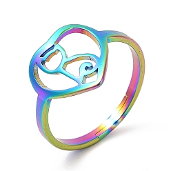 Rainbow Color Chapado de iones (ip) 201 anillo de dedo de acero inoxidable, corazón con anillos de gato para mujer, tema de mascotas, color del arco iris, tamaño de EE. UU. 6 1/4 (16.7 mm)
