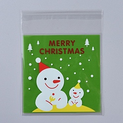 Green Christmas Cookie Bags, OPP Cellophane Bags, Self Adhesive Candy Bags, for Party Gift Supplies, Green, 13x10x0.01cm, 95~100pcs/bag