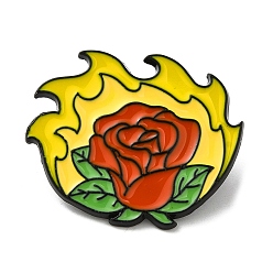 June Rose Fire Theme Enamel Pins, Black Alloy Brooches for Backpack Clothes, June Rose, 23.5x28x1.5mm