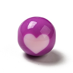 Purple Two Tone Opaque Acrylic Beads, Round with Heart, Purple, 11.5mm, Hole: 2.2mm, about 526pcs/500g
