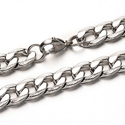 Stainless Steel Color 304 Stainless Steel Curb Chain Necklaces, with Lobster Clasps, Stainless Steel Color, 23.6 inch(60cm)