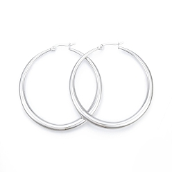 Stainless Steel Color 201 Stainless Steel Big Hoop Earrings for Women, with 304 Stainless Steel Pins, Stainless Steel Color, 60x57x5mm, Pin: 0.7mm