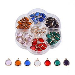 Mixed Color K9 Glass Pendants, with Light Gold Plated Brass Findings, Fan, Faceted, Mixed Color, 16.5x13x3mm, Hole: 2mm