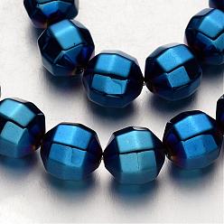 Plaqué Bleu Galvanoplastie non-magnétiques brins de perles d'hématite synthétique, facette, ronde, bleu plaqué, 10x10mm, Trou: 1mm, Environ 40 pcs/chapelet, 15.7 pouce