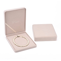 Tan Rectangle Velvet Necklaces Boxes, Jewelry Gift Boxes, Tan, 23.8x19x4.1cm