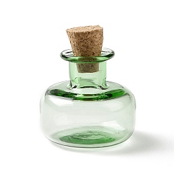 Lime Vert Bouteilles en verre miniatures, avec bouchons en liège, bouteilles de vœux vides, pour accessoires de maison de poupée, fabrication de bijoux, lime green, 23x20mm