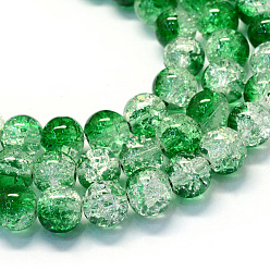 Vert Foncé Cuisson peint verre craquelé transparent brins de perles rondes, vert foncé, 10~10.5mm, Trou: 1.5mm, Environ 85 pcs/chapelet, 31.4 pouce