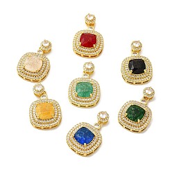 Mixed Color Rack Plating Brass & Crushed Ice Cut Cubic Zirconia Pendants, with Rhinestone, Real 14K Gold Plated, Cadmium Free & Lead Free, Rounded Square Charm, Mixed Color, 25x18.5x8mm, Hole: 2.5x4mm