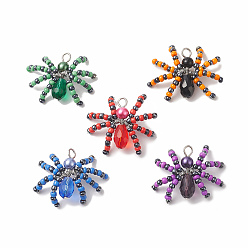 (52) Непрозрачная лаванда Стеклянные подвески в виде пауков на хэллоуин, с экологически чистой круглой медной проволокой, обернутой, разноцветные, 28~30x35~35.5x8.5~11.5 мм, отверстие : 3.2~4 мм
