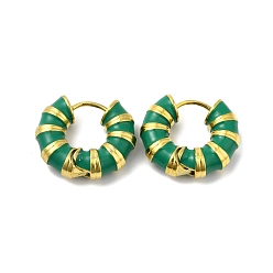 Sea Green Enamel Round Hoop Earrings, Real 14K Gold Plated 304 Stainless Steel Jewelry for Women, Sea Green, 18x21x6mm, Pin: 1mm