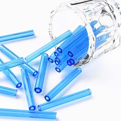 Dodger Azul Abalorios de vidrio canutillos, agujero redondo, colores opacos, azul dodger, 28x3 mm, agujero: 1.2 mm, sobre 850 unidades / libra