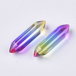 Colorful Glass Double Terminated Point Beads, No Hole/Undrilled, Bullet, Colorful, 30~32x8~9x8mm