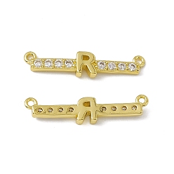 Letter R Rack Plating Brass Micro Pave Clear Cubic Zirconia Connector Charms, Real 18K Gold Plated, Long-Lasting Plated, Cadmium Free & Nickel Free & Lead Free, Letter Links, Letter.R, 6x27x2.5mm, Hole: 1.2mm