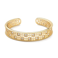 Real 18K Gold Plated Brass Micro Pave Clear Cubic Zirconia Cuff Bangles, Hollow, Real 18K Gold Plated, Inner Diameter: 2-1/4 inch(5.75cm)