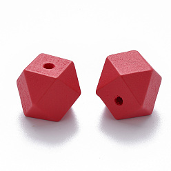 Red Painted Natural Wood Beads, Polygon, Red, 15.5x16x16mm, Hole: 3.5mm