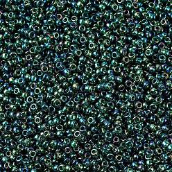 (RR289) Transparent Emerald AB Cuentas de rocailles redondas miyuki, granos de la semilla japonés, 11/0, (rr 289) esmeralda transparente ab, 2x1.3 mm, Agujero: 0.8 mm, sobre 5500 unidades / 50 g