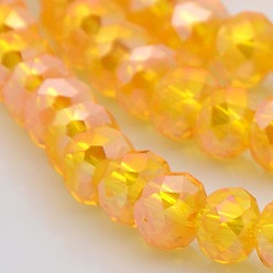 Orange AB Color Plated Faceted Rondelle Electroplate Glass Beads Strands, Orange, 6x4mm, Hole: 1mm, about 85pcs/strand, 16 inch