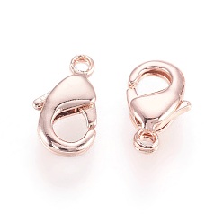 Real Rose Gold Plated Brass Lobster Claw Clasps, Nickel Free, Real Rose Gold Plated, 10x5x2.5mm, Hole: 1mm