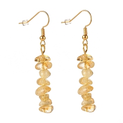 Citrine Boucles d'oreilles pendantes en perles de citrine naturelle, boucles d'oreilles gouttes de pierres précieuses pour femmes, bijoux en laiton, or, 50~54x7~11.5x5~8mm, pin: 0.7 mm