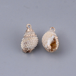 Seashell Color Electroplate Spiral Shell Pendants, with Iron Findings, Golden, Seashell Color, 16~26x8~12x8~10mm, Hole: 1.8mm