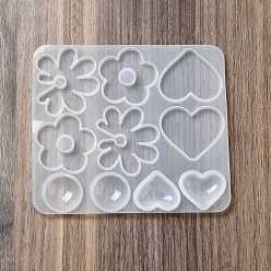 White DIY Bohemian Style Pendant & Cabochon Silicone Molds, Resin Casting Molds, for UV Resin, Epoxy Resin Jewelry Making, Heart & Flower & Half Round, White, 113x128x5mm, Inner Diameter: 19~47.5x23.5~41mm