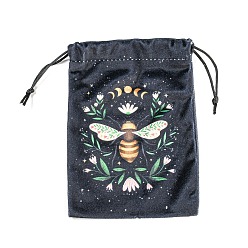 Medium Sea Green Butterfly Print Velvet Storage Bags, Drawstring Pouches Tarot Card Packaging Bag, Rectangle, Medium Sea Green, 17.9x13cm